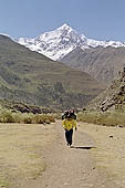 Inca Trail, Cusichaca Valley with the snow capped peak of Veronica in sight. 